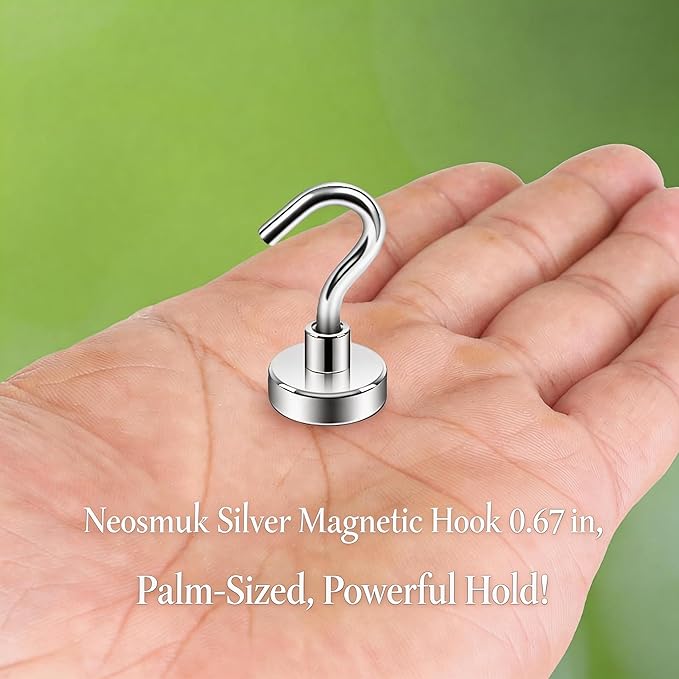 Neosmuk Magnetic Hooks, Heavy Duty 30lb+ Strong Magnet Hook for Cruise Cabins, Cruise Ship Essentials for Hanging, Metal Wall Refrigerator Hangers (Silver White, 15 Pack)