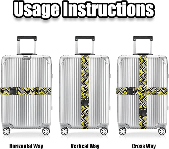 Nuxovilar Luggage Straps Yellow Black Chevron & Leopard Polyester 1.96x90.5inch 2 Set Suitcase Cargo Strap Travel Essential Business Trip Train Station Weekend Getaway
