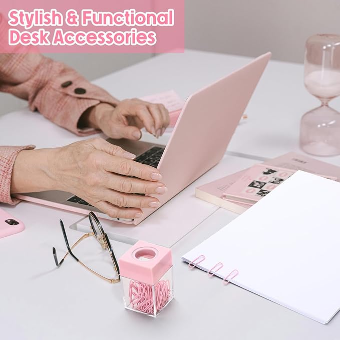 Outus 4 Pieces Magnetic Paper Clip Dispenser Holder Paperclip Dispenser for Desk, School, Office(Pink)