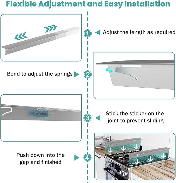 2PCS Stove Gap Covers Stainless Steel Stove Gap Filler,13.8'' to 27.5'' Adjustable Length,Oven Stove Side Gap Guards Between Stove top and Counter for Kitchen,Range Trim Kit,Heat Resistant,Silver