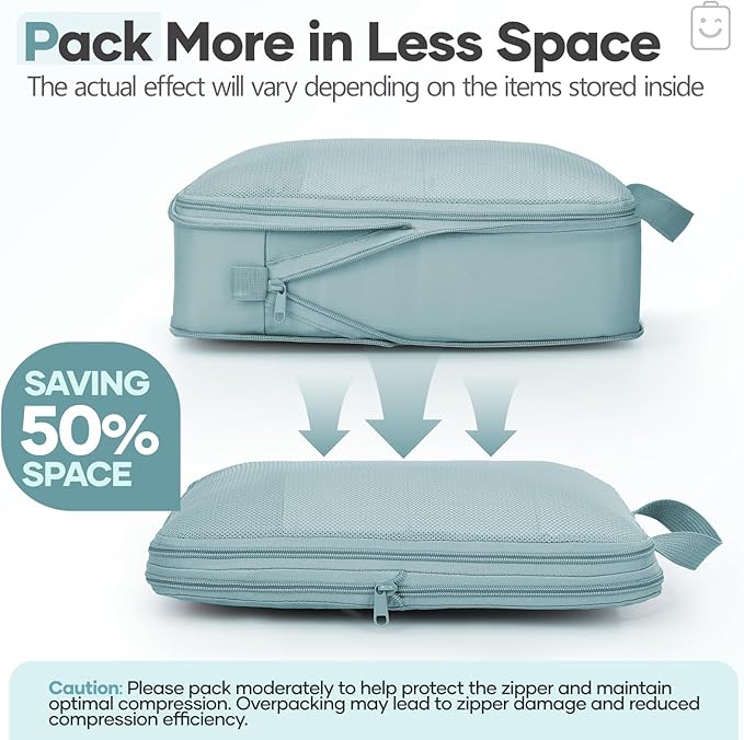 Veken 9/11 Set Compression Packing Cubes for Travel Essentials,Compressible Expandable Large Luggage Suitcase Organizer Bags for Clothing,Durable Space Saver Storage Bags with Toiletry Bags(Blue Gray)