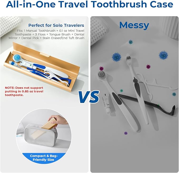 Wider Aluminum Toothbrush Travel Case, Portable Travel Toothbrush Holder, Durable Manual Toothbrush Box Container for Traveling, Bathroom, Camping, Business Trip, Gold