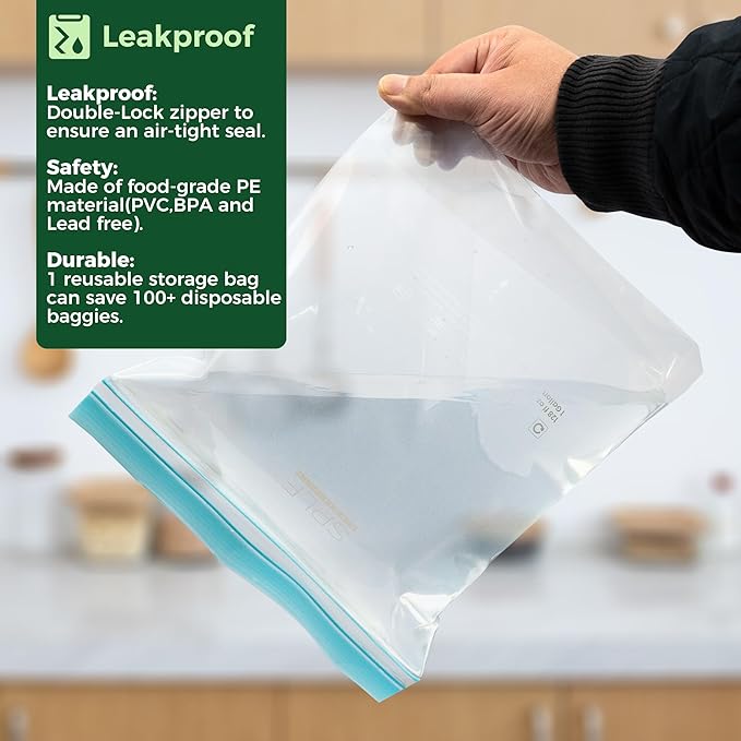 SPLF 12 Pack Reusable 2 Gallon Freezer Bags Dishwasher Safe, Extra Large Reusable Freezer Bags 2 Gallon, Leakproof BPA Free Food Storage Bags for Marinate Meat, Veggies, Homemade Bread, Travel Item