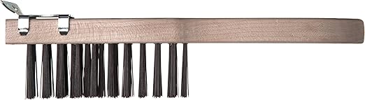 Carlisle FoodService Products 4577900 Heavy Duty Wood Handle Scratch Brush with Scraper, Carbon Steel Bristles, 11" x 2.5"
