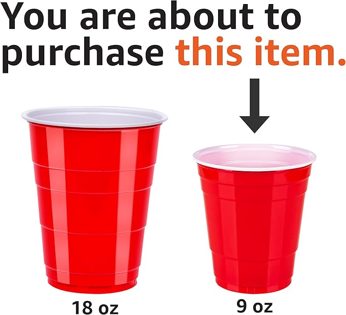 Amazon Basics Small Disposable Red Plastic Party Cups, BPA-Free, 9oz, 50 Count (Pack of 2)