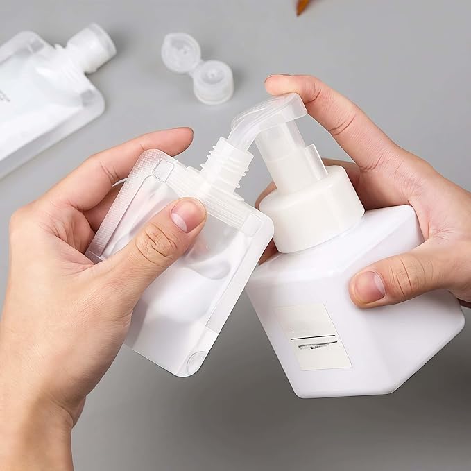 10 Pack Travel Pouches for Toiletries, Portable Containers, Stand-Up Pouch, Refillable Travel Accessories for Shampoo Conditioner (30ML/1OZ/10 Piece)