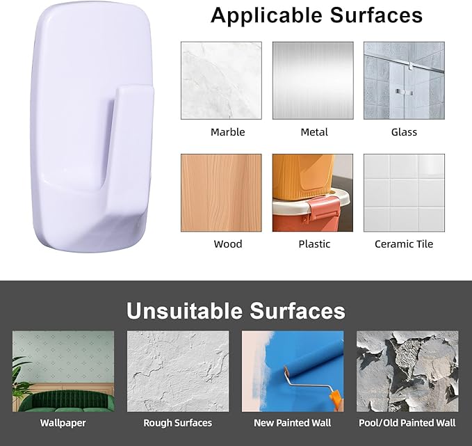 Heavy Duty Large Wall Hooks 6 pcs with 12 Adhesive Strips, Removable Wall Hook for Hanging, Damage Free Coat Hanging Hooks, Adhesive Hook for Towel, Robe, Key,Classroom Decor,Dorm Room Rv Essentials