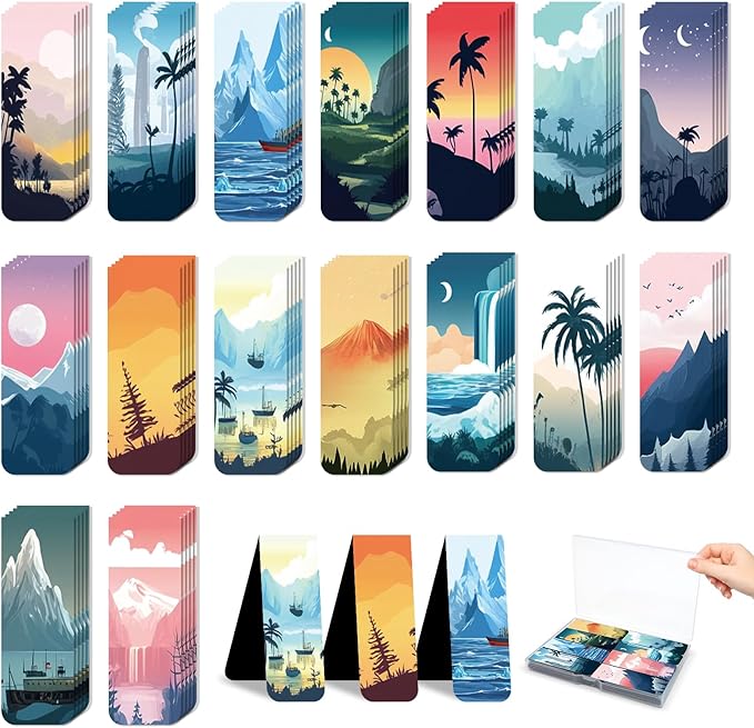 96 Pieces Magnetic Bookmarks Magnet Page Markers - Book Marks for Reading Women & Men with Storage Boxes - Cute Magnet Bookmark Clips for Reading Pleasure（Coconut Trees）