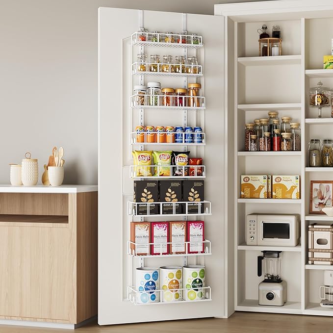 White 8-Tier Over The Door Pantry Organizer, Pantry Organization And Storage, Metal Hanging Spice Rack Shelves Door, Home & Kitchen Essentials, Laundry Room Bathroom Organization