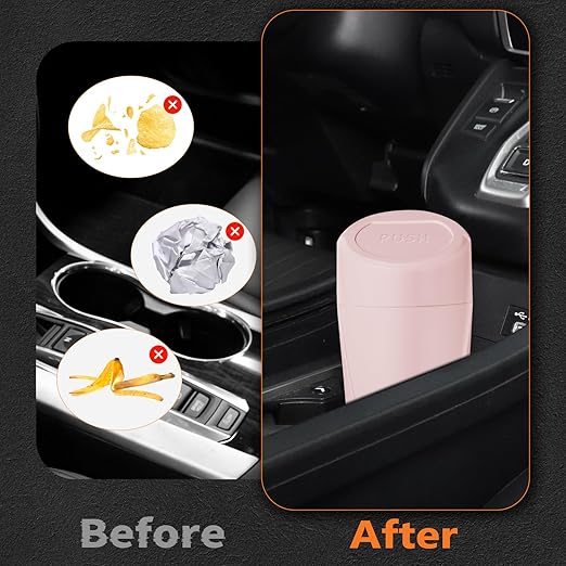 Car Trash Can with Lid-2Pack, Leakproof Garbage Can with 80 Attached Trash Bags, Mini Essential Car Accessories for Interior for Car, Home, Office（Sakura Pink）