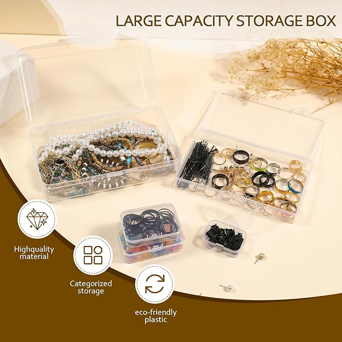24Pack Mixed Sizes Small Plastic Storage Containers, Mini Rectangular Small Items Organizer Boxes with Hinged Lids and Labels for Craft Jewelry Beads ﻿
