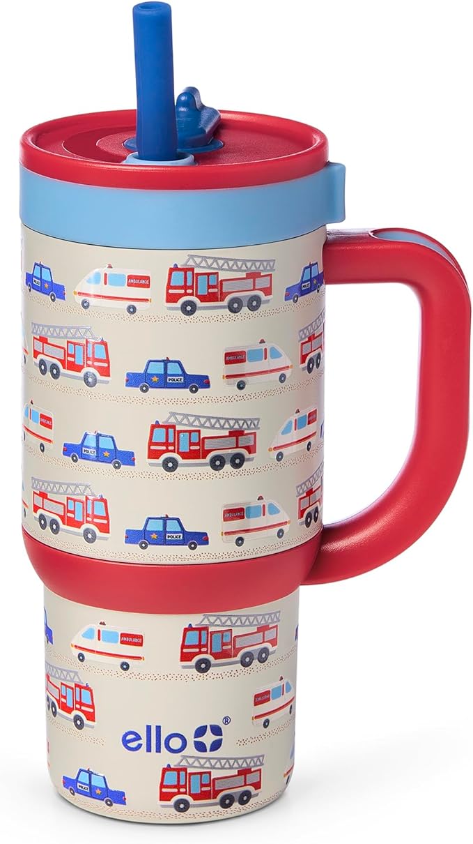 Ello Oasis 14oz Stainless Steel Toddler Tumbler with Handle & Retracting Straw, 100% Leakproof, Double-Wall Vacuum Insulated, Kids Water Bottle for School, BPA Free, Dishwasher Safe, To The Rescue