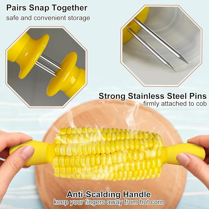 12 Pcs/6 Pairs Corn Holders, Stainless Steel Corn Cob Holders Corn on The Cob Skewers for Home Cooking BBQ Parties Camping, Yellow