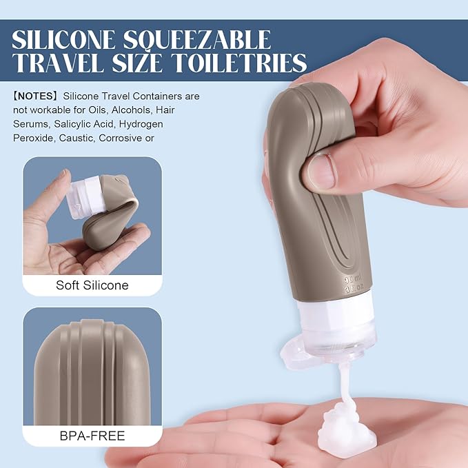 Travel Bottles for Toiletries, 3oz TSA Approved Travel Size Toiletries, Silicone Leak-Proof Refillable Containers, Squeezable Liquid Essentials Bottles W/Clear Bag (CREAM)