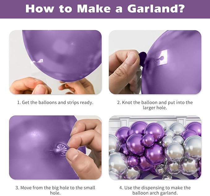 Metallic Purple Silver Balloon Garland Arch Kit,Chrome Purple and Silver Metallic Balloons with 18/12/5 Inch Different Sizes for Graduation Baby Shower Birthday Party Decorations