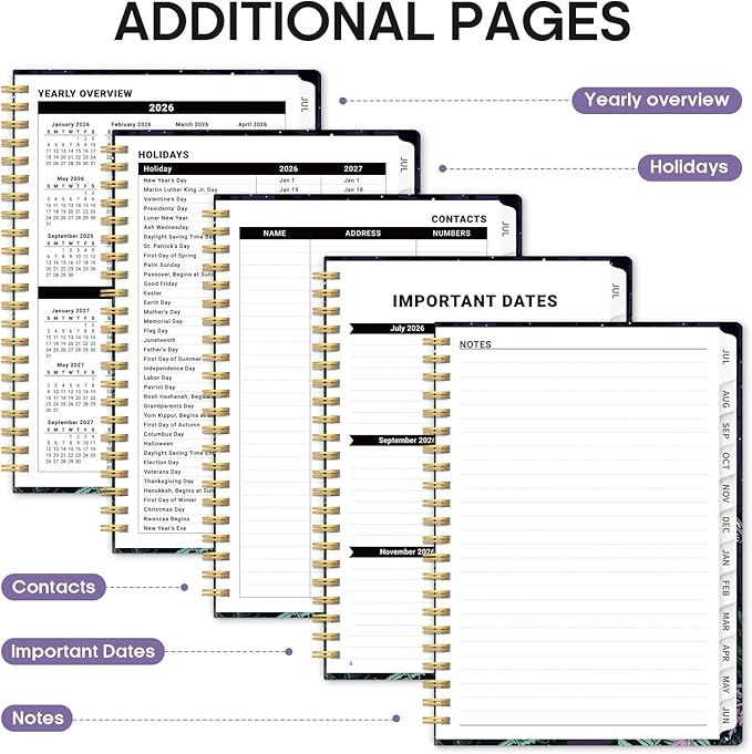 Planner 2026-2027, Academic Monthly and Weekly Calendar Planner for Women, July 2026 - June 2027, Hardcover Pretty Agenda Planner Book with Tabs, Spiral Daily Organizer for School Office Home Supplies, 6.3" x 8.5" - Enchanted Fungi