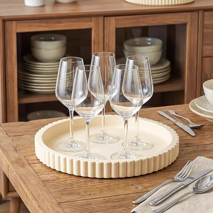 Round Concrete Decorative Tray for Coffee Table Decoration 12" Modern Cream White Table Centerpieces Decorative Ottoman Tray for Serve Home Decoration Accent Bandejas Decorativas Gift