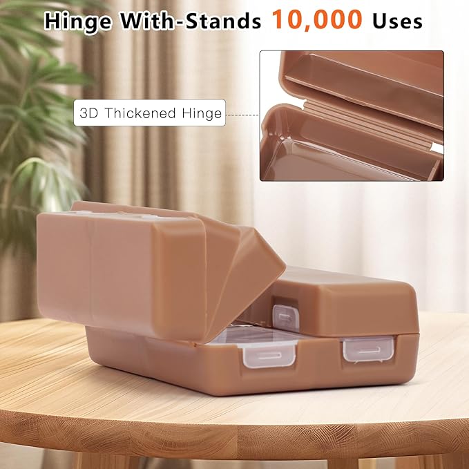 FYY Daily Pill Organizer,2 Pcs 7 Compartments Portable Pill Case Travel Pill Organizer,[Folding Design] Pill Box for Purse Pocket to Hold Vitamins,Cod Liver Oil,Supplements and Medication-Brown