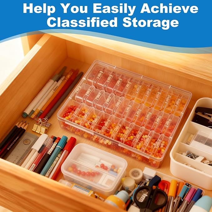 Bead Organizer Box, 60 Pcs Small Clear Plastic Storage Containers with Hinged Lid, Mini Craft Boxes for Beads, Jewelry Making, Diamond Painting, Nail Art, Screws and Small Parts Organization