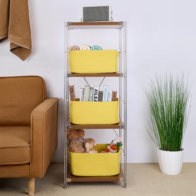 MiniArk Large Storage Baskets for Organizing, Closet Shelf Baskets for Clothes Blanket Towels, Baby Nursery, Toy Bins Box, Woven Rope Baskets, 17 x 13 x 7.5”, 4 Packs Yellow