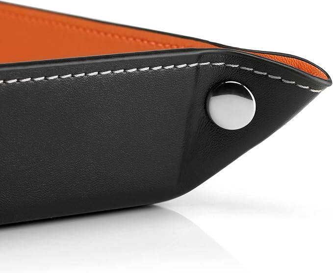 Valet Tray for Men Women, Nightstand Organizer Vanity Catchall Holder for Dresser Desk Storage Bedside, Travel PU Leather Jewelry Key Bowl EDC Watches and Candy Entryway Tray - Large