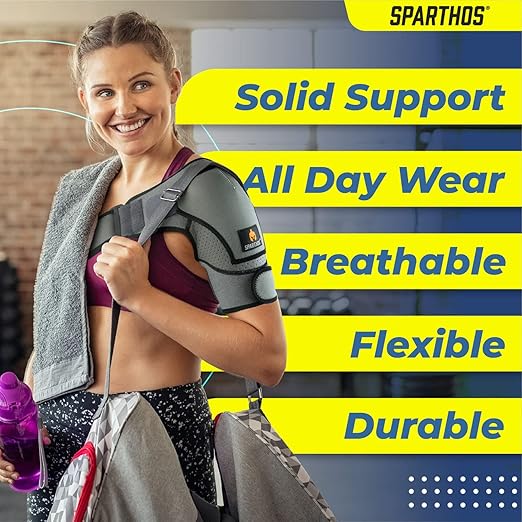 Sparthos Shoulder Brace - Support Sleeve for Torn Rotator Cuff, AC Joint Pain Relief - Arm Immobilizer Strap Wrap - Fits Bicep 14-30 in, Left or Right, Men & Women - Measure Before Purchase - XXL