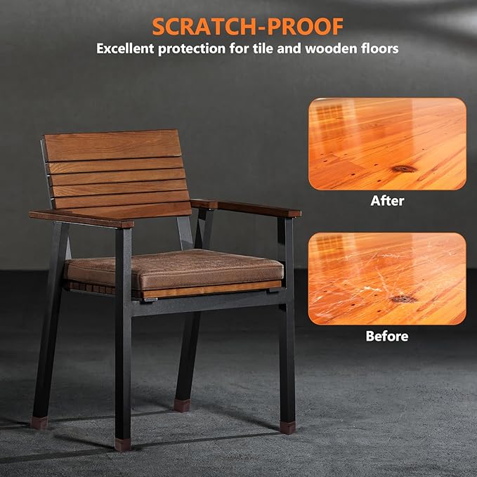 36pcs Square Chair Leg Floor Protectors, Felt Pads Chair Leg Protectors for Hardwood Floors, Silicone Furniture Feet Cups Covers Felt Pads, Prevents Scratches & Reduce Noise, Brown, X-Small