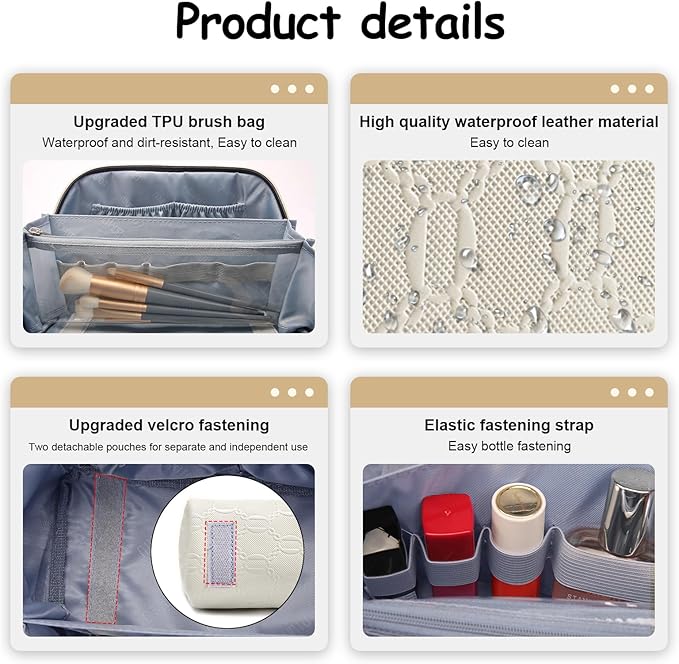 BOYATU Travel Makeup Bag for Women: Cosmetic Organizer Bag with Compartments - Leather Makeup Bags Set of 3 (G-2-White)