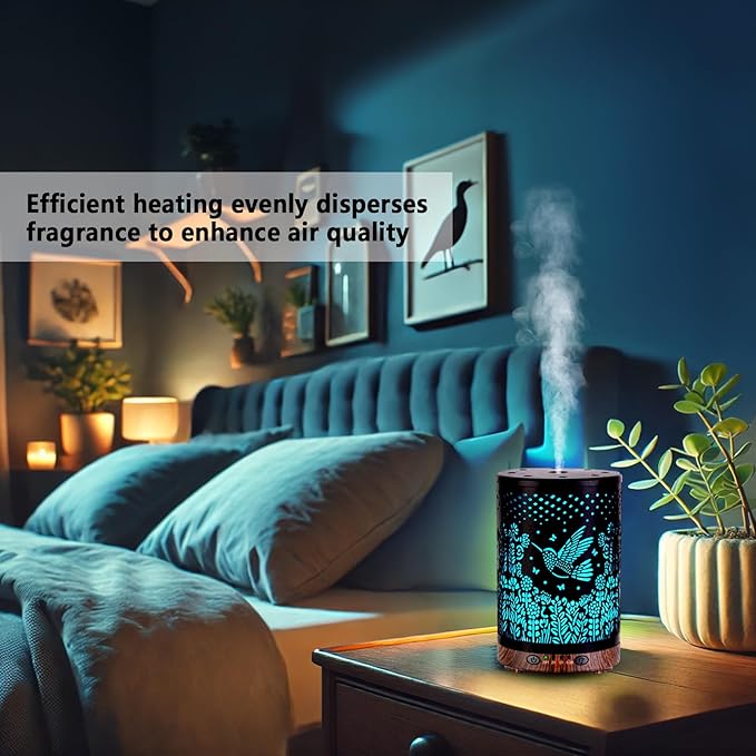 Essential Oil Diffuser 120ML Metal Aromatherapy Diffuser, Cool Mist Humidifier with Auto Shut-Off Protection 7 Color Lights for Home Office Spa (Bird)