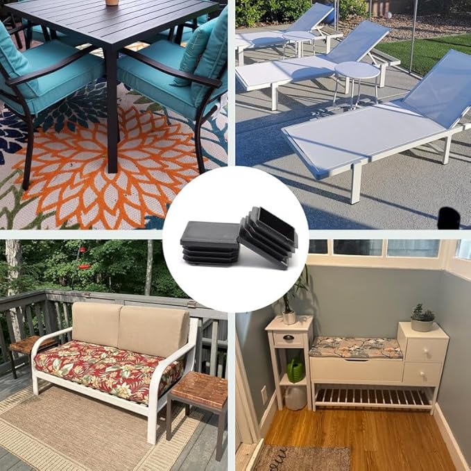 EASYEAH 2" x 2-15/16"Plastic Hole Plugs Black -Rectangle Chair Leg Caps & Pipe Plugs, Tubing End Caps for Metal and Wood Legs, Outdoor Furniture Feet Table Patio Glide Floor Plastic Plugs, 4 PCS