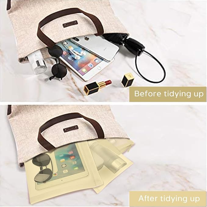 EASYFUN Mesh Pouch, Makeup Bag with Zipper Cosmetic Organizer Pouch for Daily or Travel to Keep Small Items, 4 PCS Champagne
