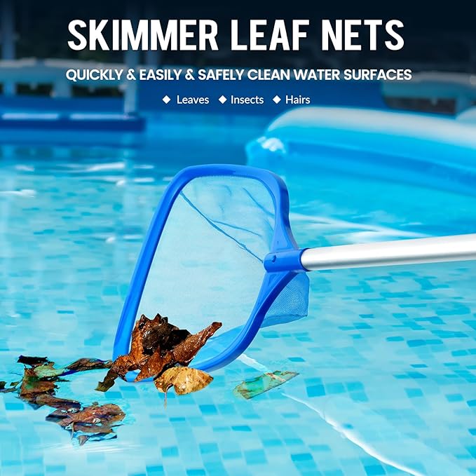 Tavaleu Pool Skimmer Net, Deep Pool Leaf Net with Reinforced Frame, Large Capacity Rake Net for Cleaning, Debris Pickup Removal