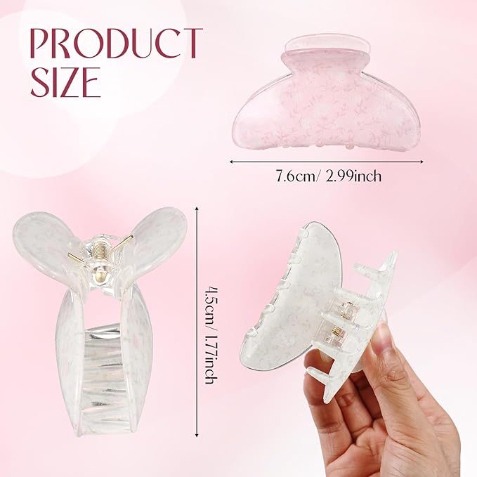 8 Pcs Large Acrylic Hair Claw Clips for Women Non-slip Strong Hold Jaw Clamps for Thick Thin Hair (Floral,Elegant Color)