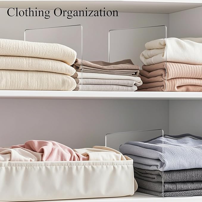 Lebouri Shelf Dividers for Closet Organization - Acrylic Closet Dividers for Shelves - Clear Free-Standing Shelf Separators for Clothes Sweater Purse
