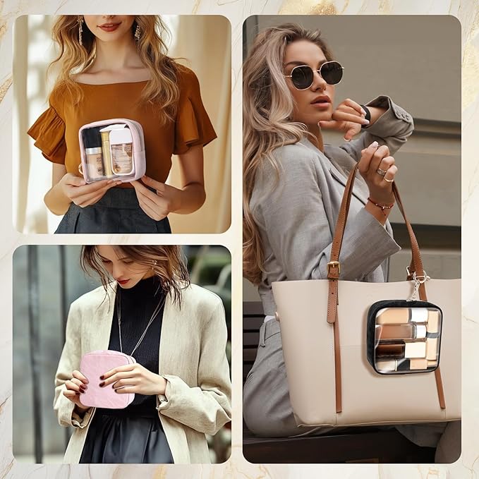 4.9" Clear Small Makeup Bag, Mini Marble Cosmetic Bag for Purse, Portable Small Travel Makeup Pouch for Women, Birthday/Wedding/Christmas Gifts (Black)