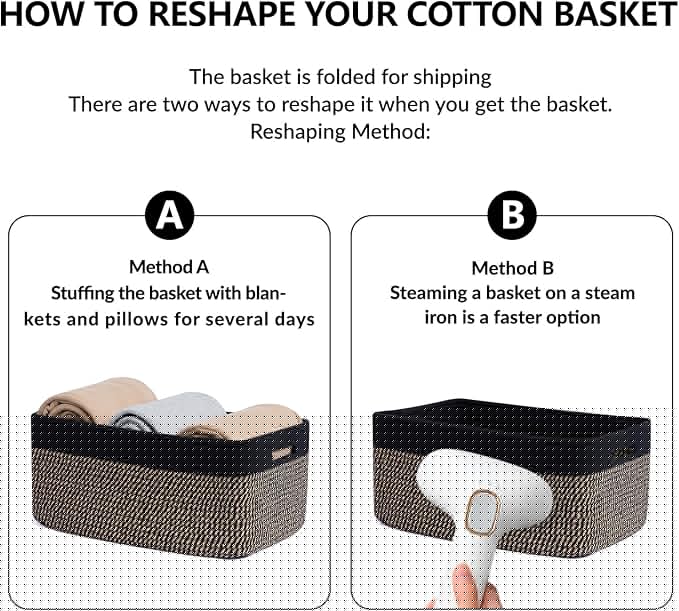 MiniArk Large Storage Baskets for Shelves, Closet Organizer Bins for Clothes, Blankets, Towels, Baby Nursery, Toy Baskets Box, Woven Rope Baskets, 17 x 13 x 7.5”, 2 Packs Woven Brown