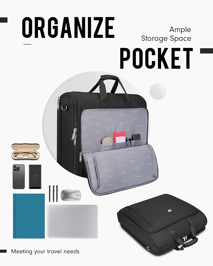 MATEIN Garment Bags for Travel, Large Double Layer Suit Bag Up to 6 Suits with Shoulder Strap, Foldable Carry On Garment Luggage for Hanging Clothes, Convertible Business Suitcase for Men Women, Black