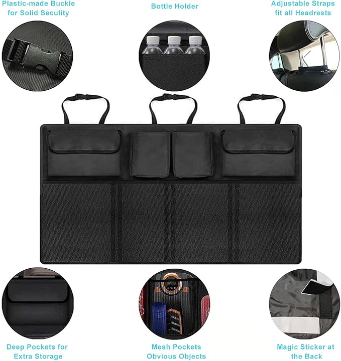 Trunk Organizer with 8 Storage Pockets, 1 Pack Rear Seat Organizer Keep SUV, MPV, TRUCK Organized & Tidy, Travel Accessories, Space Saver