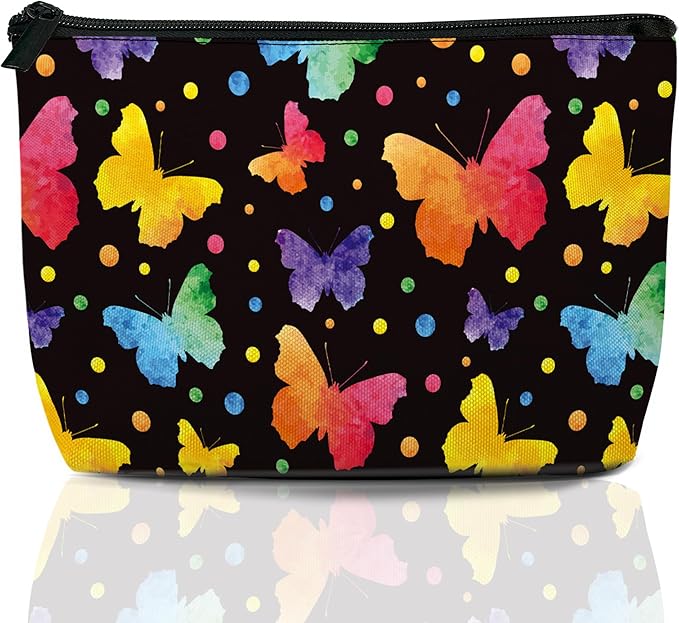 Colorful Butterflies Cosmetic Bag Dots Watercolor Makeup Bags,Travel Make up Bags for Women Girls Cute Zipper Pouch Toiletry Organizer Bag Travel Essentials