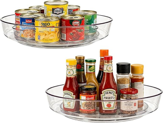 Lazy Susan Turntable for Spice Organization | Clear BPA-Free Plastic Rotating Organizer for Kitchen Cabinet, Pantry, Countertop, Fridge | 360-Degree Rotating Base (10 inch - 2 Pack)
