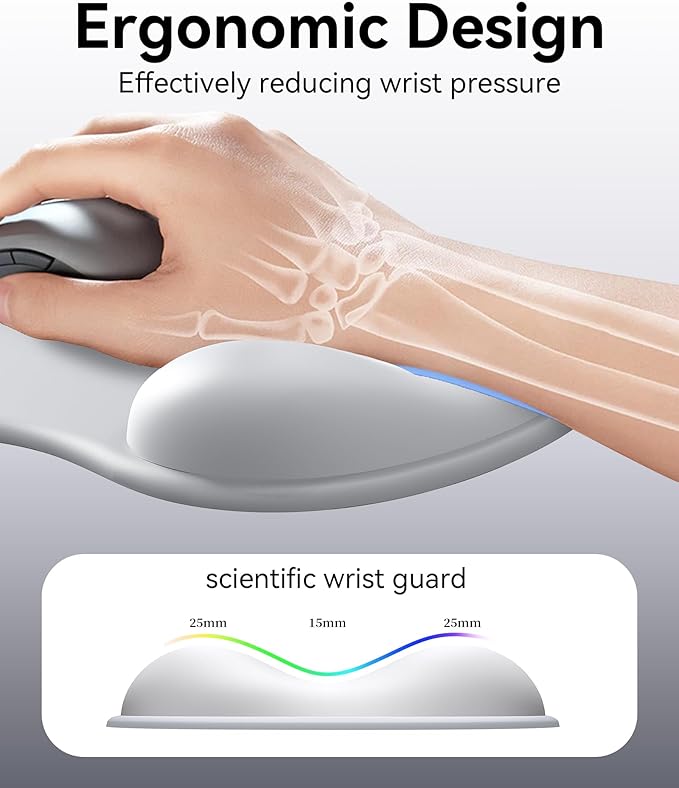 eulps Mouse Pad with Gel Wrist Rest, Ergonomic Comfortable Computer Wrist Support for Laptop, Pain Relief Mousepad with Non-Slip PU Base for Office & Home (Grey)