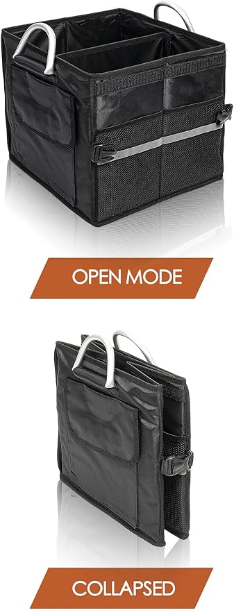 Tongketec Trunk Organizer With Lid,Small,Black 28L,For SUV Car Truck,Collapsible Waterproof Oxford Fabric,Portable Multipurpose sorting,2-Compartments with Aluminium Alloy Handle