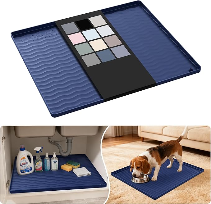 URMONA Waterproof Silicone Under Sink Mat 22'' x 19'' Shelf Liner for Kitchen and Bathroom, Cabinet and Counter Protector, Storage and Organizers, Litter Mat, Pet Cat Puppy Essentials(Navy)