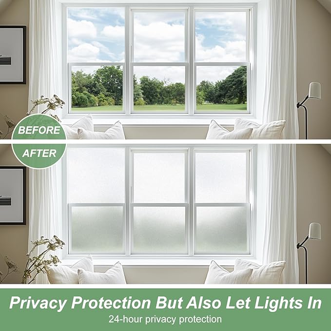 Window Privacy Film Frosted Glass Window Film Decorative, Removable Static Cling Heat Blocking Sun Blocker Front Door Window Covering for Bathroom Home Office (Pure, 35.4" x 78.7")