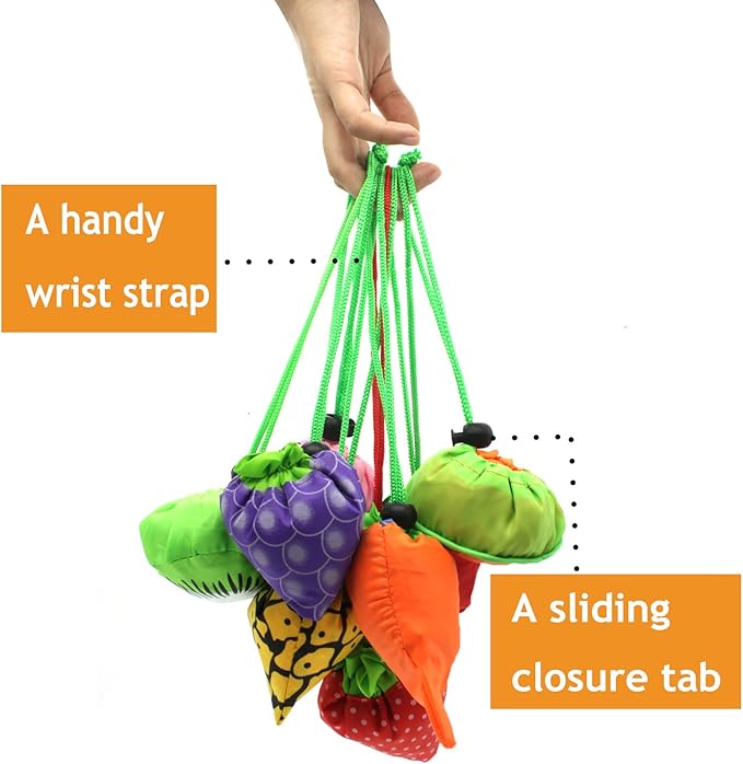 10PCS Fruits Reusable Grocery Shopping Tote Bags Folding Pouch Storage Convenient for Travel