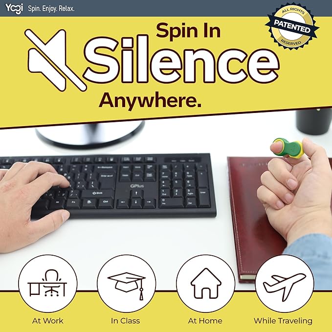 Yogi Fidget Toy – Silent Sensory Spinner for Adults & Kids – Stress Relief Fidgets for ADHD, Anxiety – Fidget Toys for Adults – Includes 5 Finger-Fit Rings – Work, School & Travel – Lime