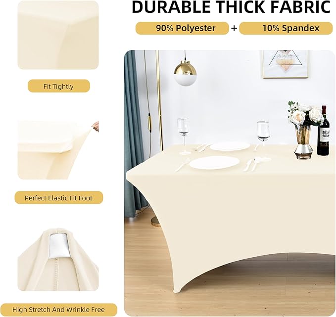 ZarzaaSik 10-Pack 6ft Spandex Table Covers for Rectangle Standard Folding Tables - Wrinkle Resistant Stretch Tablecloths - Ultimate Fitted Table Protector for Parties, Banquet, Wedding