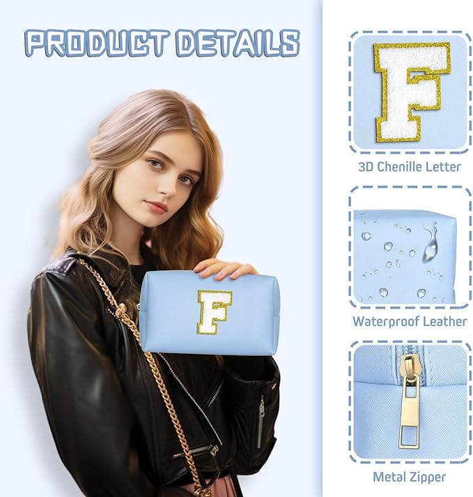 TOPEAST Birthday Gifts for Women, Small Makeup Bag Personalized Initial Cosmetic Bag Birthday Gifts for Women (Sky Blue J)