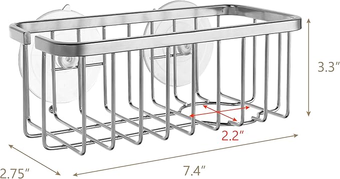 SunnyPoint NeverRust Deluxe Kitchen & Bathroom Sink Sponge Holder Organizer with Adhesive Mount - Additional Suction Cup Included – Sponge & Brush NOT Included – 7.4 x 3.3 x 2.75 Inch