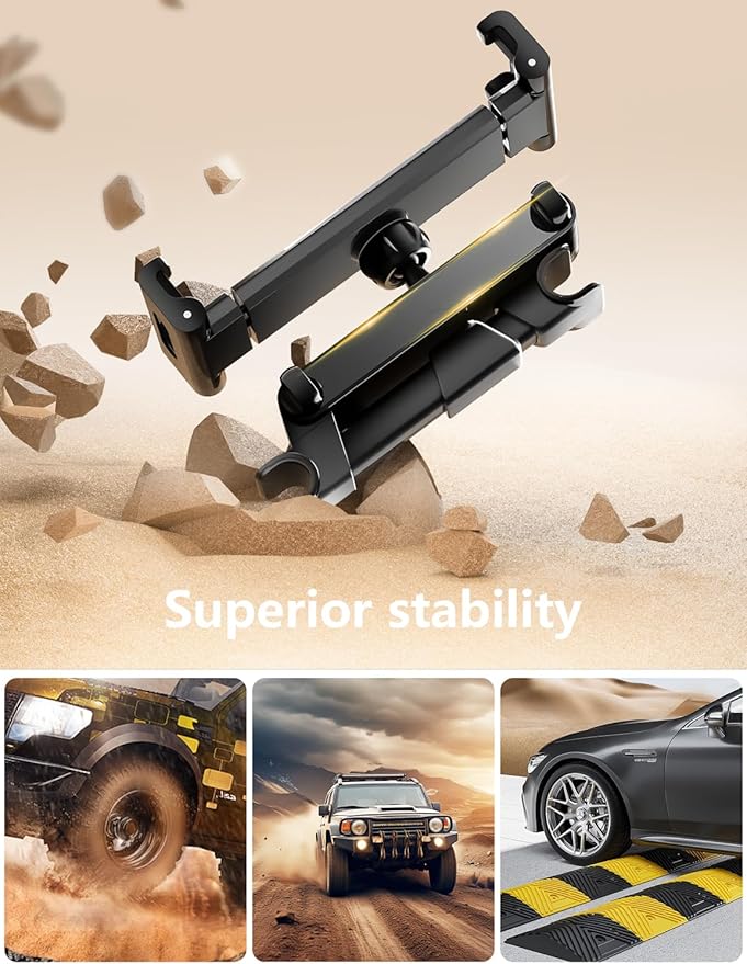 Tablet Holder for Car Headrest, ipad Car Holder Back Seat [3 in 1 Extension Arm], 360° Rotating Adjustable Road Trip Essentials for 4.7-11" iPad Pro, Air, Mini, Galaxy, Fire